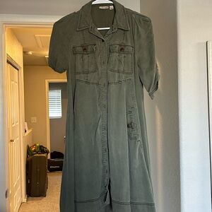 Green Button-Up Midi Dress